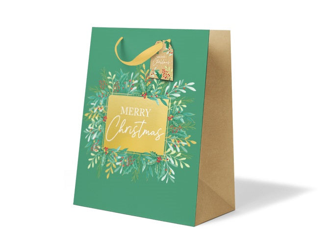 XMAS GIFT BAG MED FOLIAGE PLAQUE