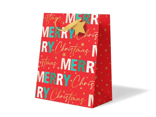 XMAS GIFT BAG JUMBO MERRY TEXT