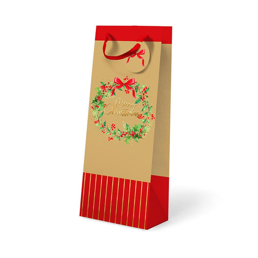 XMAS GIFT BAG BOTTLE WREATH