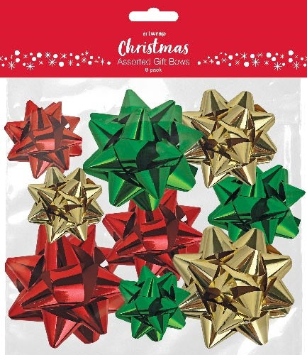 XMAS GIFT BOW 9PC ASST