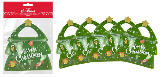XMAS RESEALABLE TREE TREAT BAGS 5PC