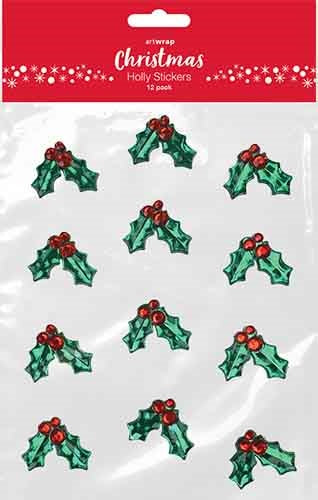 XMAS STICKERS GEM HOLLY 12PC