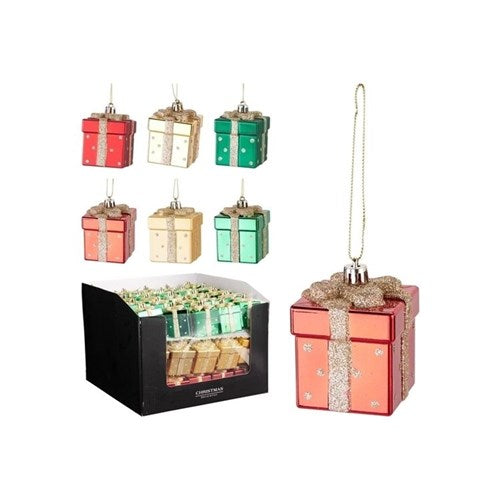 XMAS GIFT BOX HANGING DECO 6.5CM