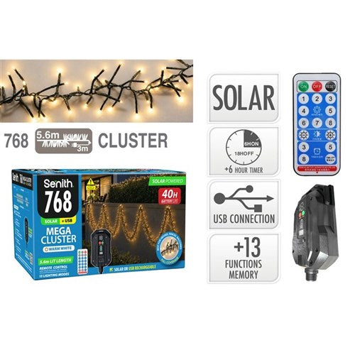 SOLAR CLUSTER LIGHTS 768LED WARM WHITE