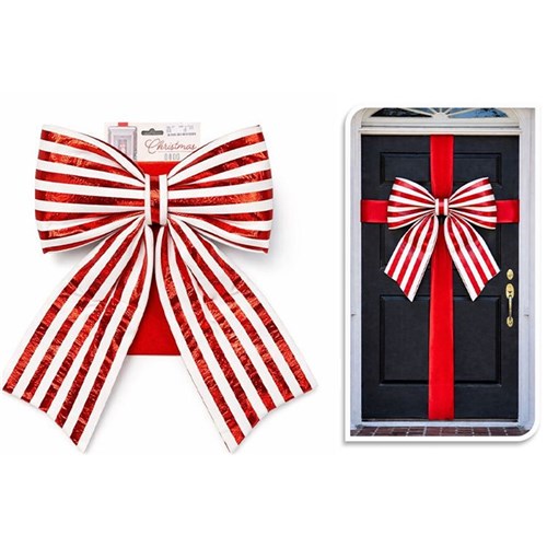 DOOR BOW STRIPED RED 33X40CM