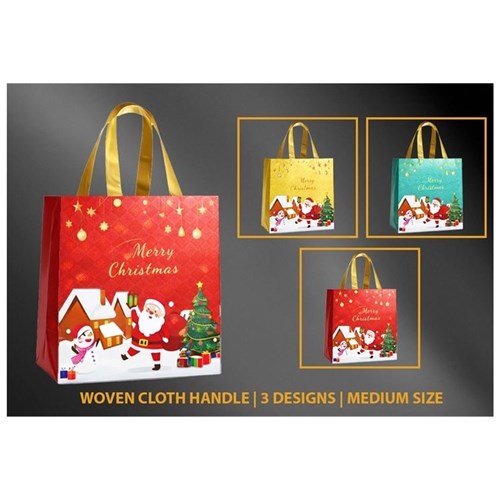 XMAS GIFT BAG WOVEN SANTA ASST